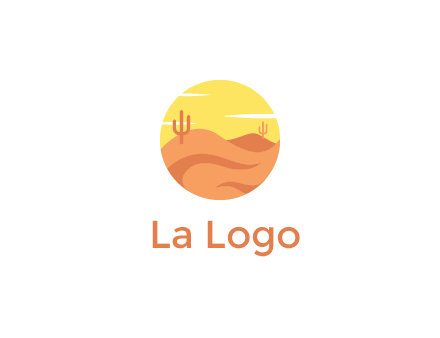 circular logo showing a desert landscape with cactus