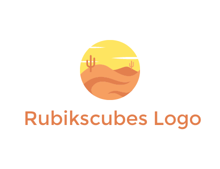 circular logo showing a desert landscape with cactus