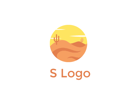 circular logo showing a desert landscape with cactus