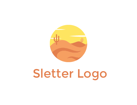 circular logo showing a desert landscape with cactus