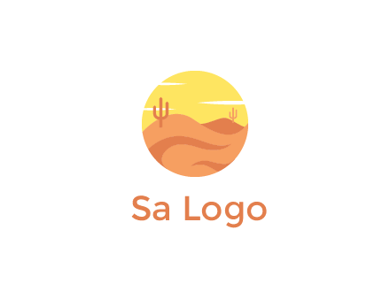 circular logo showing a desert landscape with cactus