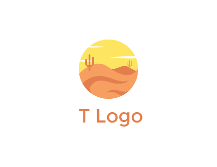 circular logo showing a desert landscape with cactus