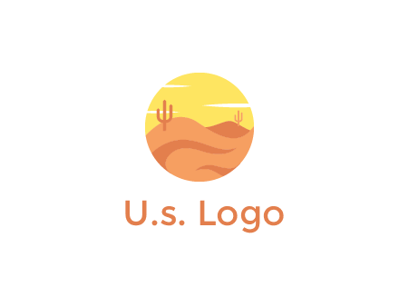 circular logo showing a desert landscape with cactus