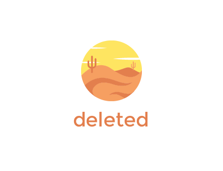 circular logo showing a desert landscape with cactus