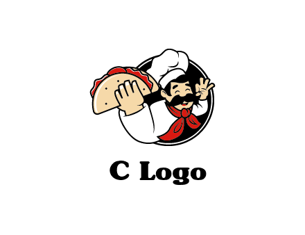 logo with a chef holding a taco