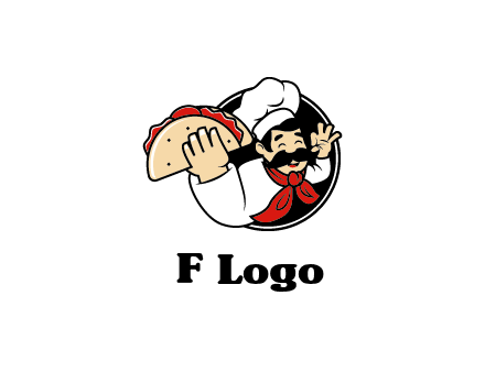 logo with a chef holding a taco