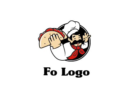 logo with a chef holding a taco