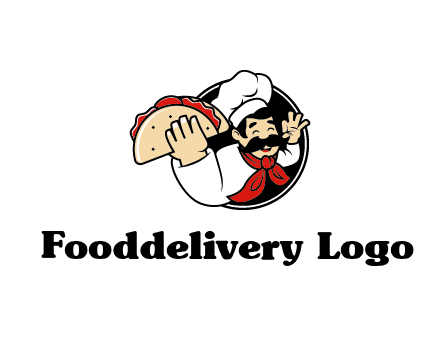 logo with a chef holding a taco