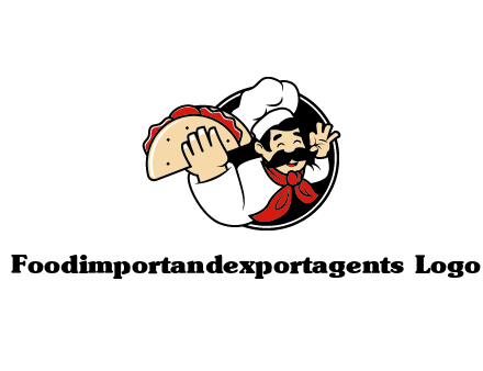 logo with a chef holding a taco