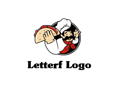 logo with a chef holding a taco