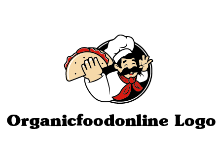 logo with a chef holding a taco