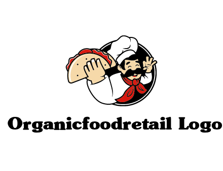 logo with a chef holding a taco