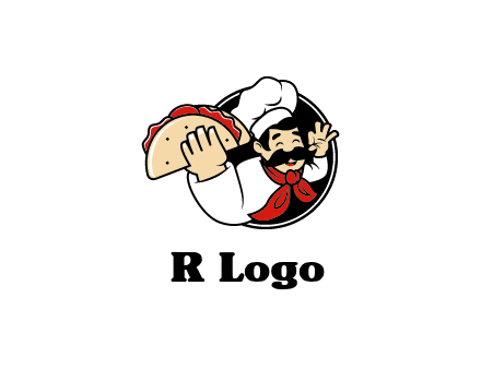 logo with a chef holding a taco