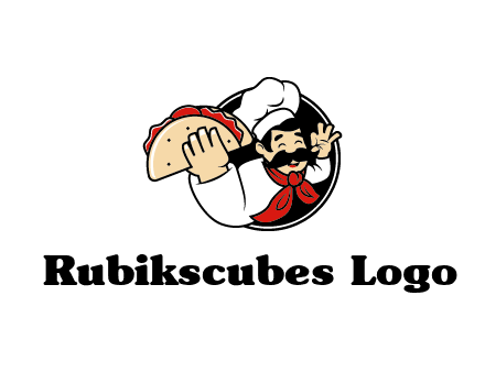 logo with a chef holding a taco