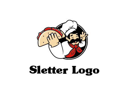 logo with a chef holding a taco