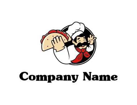 logo with a chef holding a taco