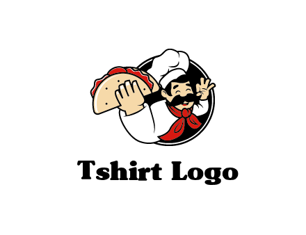 logo with a chef holding a taco