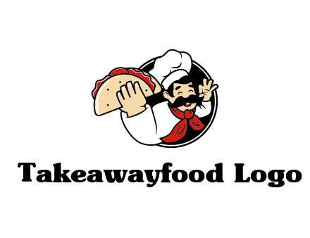 logo with a chef holding a taco