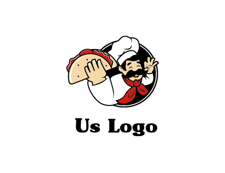 logo with a chef holding a taco