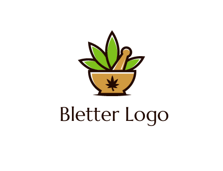 pharmaceutical or herbalists logo with leaves, mortar and pestle