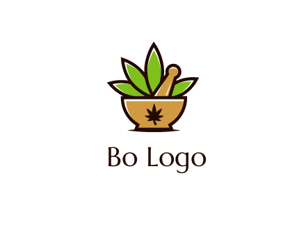 pharmaceutical or herbalists logo with leaves, mortar and pestle