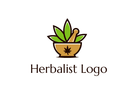 pharmaceutical or herbalists logo with leaves, mortar and pestle