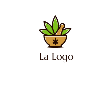 pharmaceutical or herbalists logo with leaves, mortar and pestle