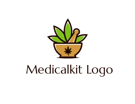 pharmaceutical or herbalists logo with leaves, mortar and pestle