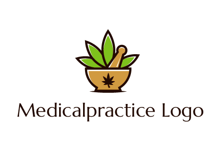 pharmaceutical or herbalists logo with leaves, mortar and pestle