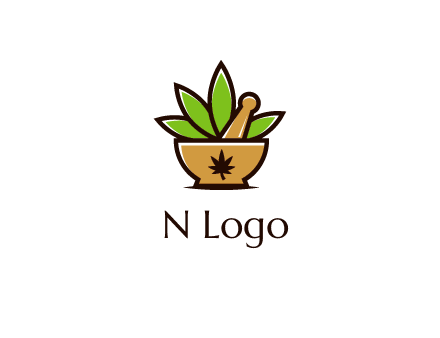 pharmaceutical or herbalists logo with leaves, mortar and pestle