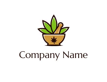 pharmaceutical or herbalists logo with leaves, mortar and pestle