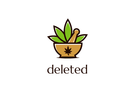 pharmaceutical or herbalists logo with leaves, mortar and pestle