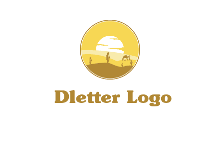 round logo showing sunset in a desert