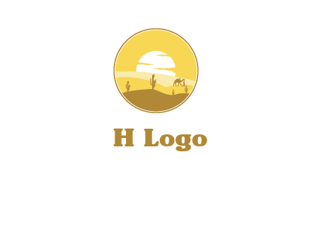 round logo showing sunset in a desert