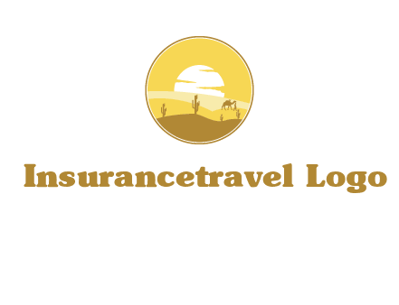 round logo showing sunset in a desert