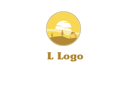 round logo showing sunset in a desert