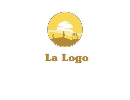 round logo showing sunset in a desert