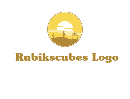 round logo showing sunset in a desert