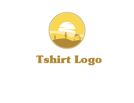 round logo showing sunset in a desert