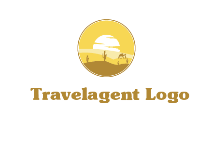 round logo showing sunset in a desert