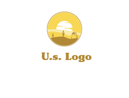 round logo showing sunset in a desert