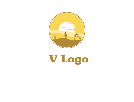 round logo showing sunset in a desert