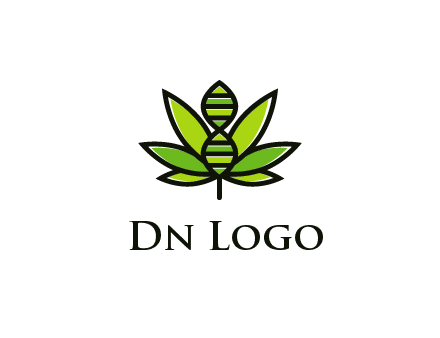 dna at the center of a marijuana leaf logo