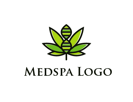 dna at the center of a marijuana leaf logo