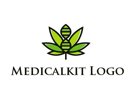 dna at the center of a marijuana leaf logo