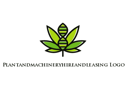 dna at the center of a marijuana leaf logo