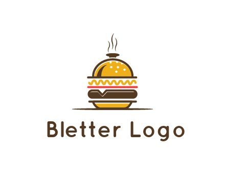 burger with a dish lid logo for an eatery