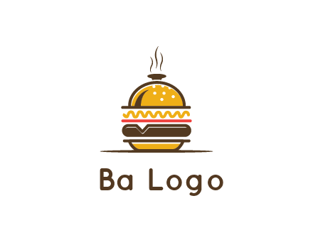 burger with a dish lid logo for an eatery