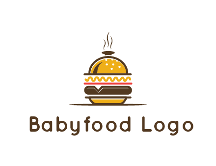 burger with a dish lid logo for an eatery