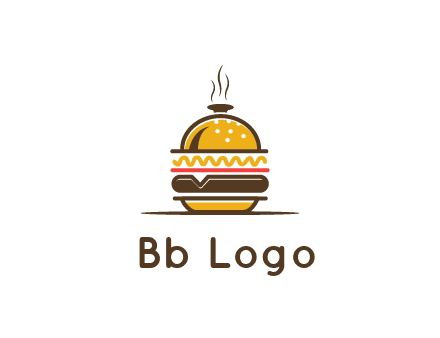 burger with a dish lid logo for an eatery